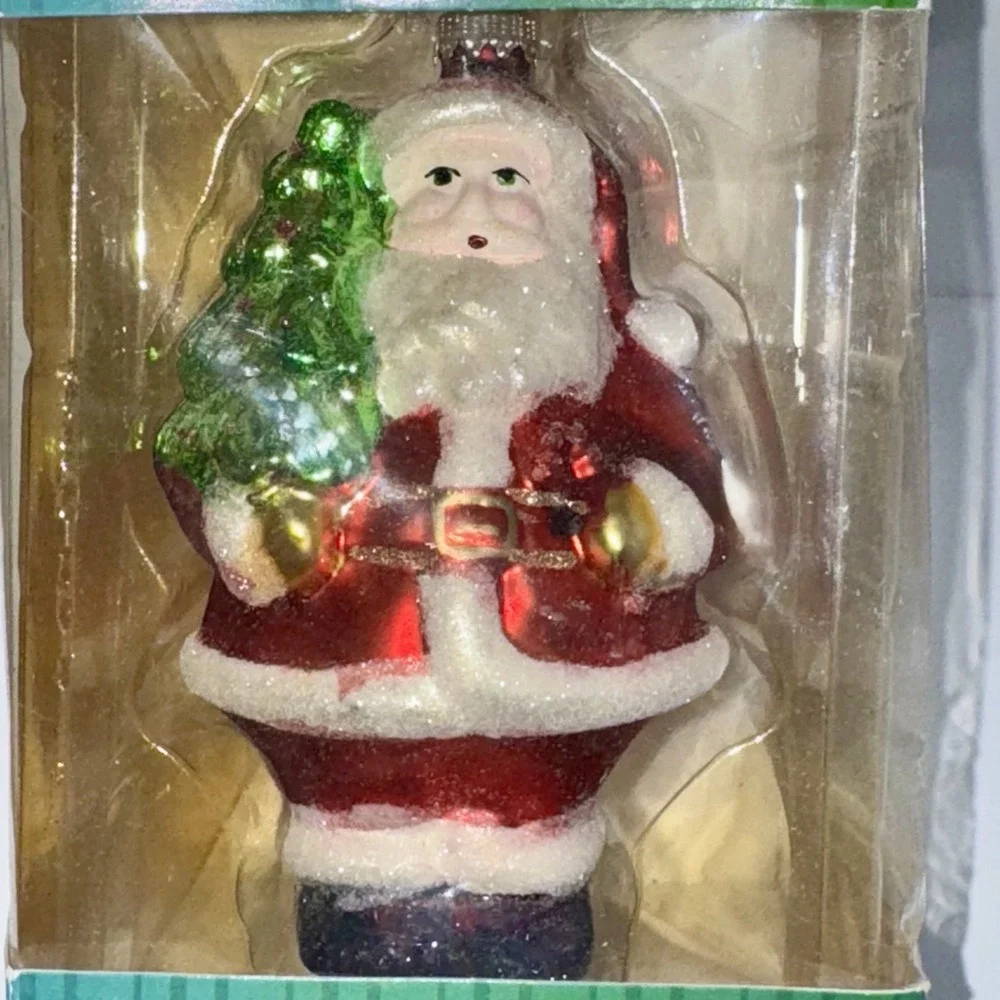 Vintage Walmart Glass Santa Ornaments Set of 3 - 5